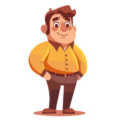 Obraz premium A man in a yellow shirt is standing with his hands on his hips. He has a serious expression on his face