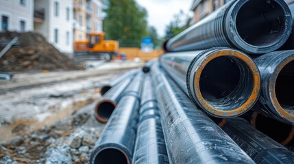 Polyethylene pipes were carefully arranged at the construction site, showcasing their versatility and application in plumbing systems.