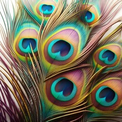 Fototapeta premium Close Up of Peacock Feathers With Eye Spots, beautiful background