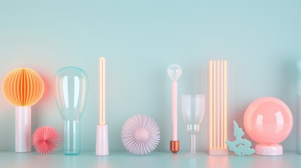 Artistic arrangement of neon glowing objects against a neutral background, emphasizing their modern and edgy appeal.