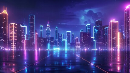 Fototapeta premium Neon Cityscape Night Cyberpunk Skyline