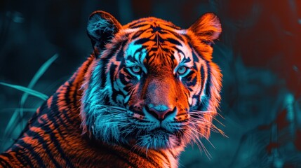 Obraz premium Tiger Portrait with Neon Lights