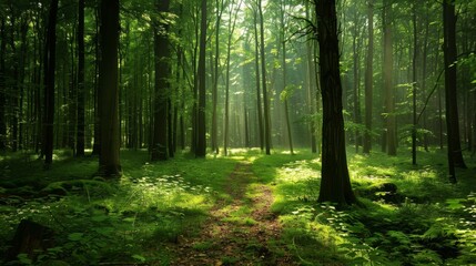 Fototapeta premium Isolated forest with no people. Useful as a wallpaper for websites or online advertising. 