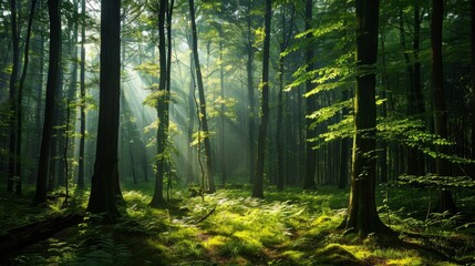 Obraz premium Isolated forest with no people. Useful as a wallpaper for websites or online advertising. 