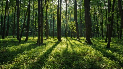 Obraz premium Isolated forest with no people. Useful as a wallpaper for websites or online advertising. 