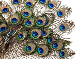 Obraz premium Close Up of Peacock Feathers With Eye Spots, beautiful background
