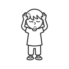 Obraz premium little boy holding headache in pain minimalist line art icon logo symbol