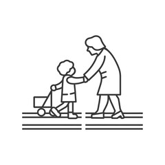 little boy helps the elderly woman minimalist line art icon logo symbol