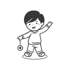 little boy playing yoyo game minimalist line art icon logo symbol