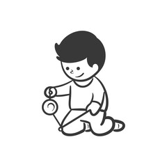 little boy playing yoyo game minimalist line art icon logo symbol