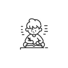 little boy writing on the book minimalist line art icon logo symbol