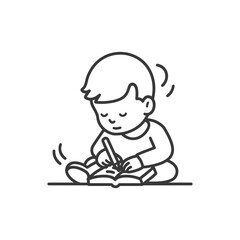 little boy writing on the book minimalist line art icon logo symbol