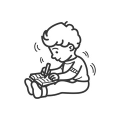 little boy writing on the book minimalist line art icon logo symbol