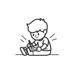 little boy writing on the book minimalist line art icon logo symbol