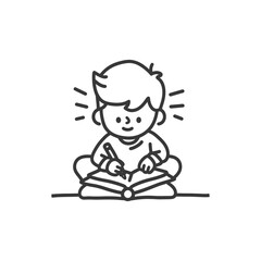 little boy writing on the book minimalist line art icon logo symbol