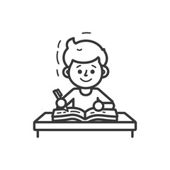 little boy writing on the book minimalist line art icon logo symbol