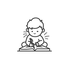 little boy writing on the book minimalist line art icon logo symbol