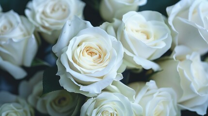 A detailed shot of a bunch of white roses