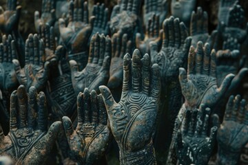 many gray hand statues that suffering in concept of the Buddhism hell, Generative AI