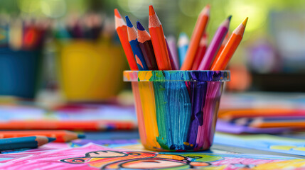 Obraz premium Colorful pencils in a glass