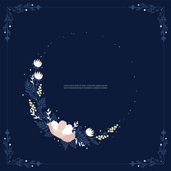 Naklejka premium Series of scandinavian style floral wreath flower background frame decoration paper page card notes memo greeting invitation template in blue navy color