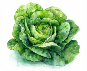 Fototapeta premium Close-Up of Watercolor Cabbage Illustration - Fresh Green Vegetable Art.