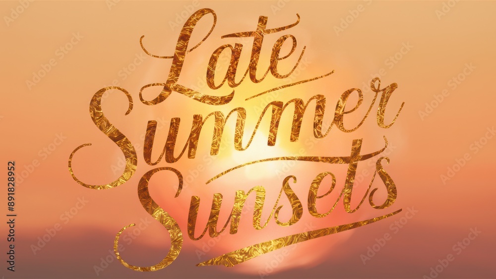 Poster A golden sunset with the words late summer sunsets, AI