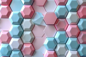 Fototapeta premium Abstract 3D Pattern With Pink, Blue, and White Hexagons