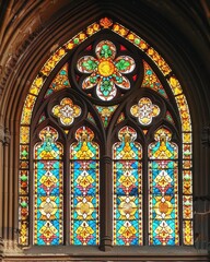 Obraz premium Colorful Stained Glass Window Church Arch Design
