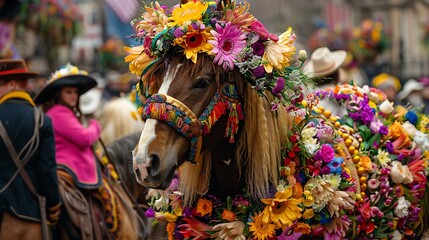 Obraz premium beautifully decorated horse with flowers for a parade