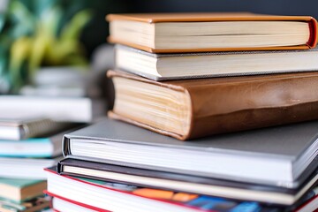 A stack of DIY project books and handyman notebooks, featuring practical tips and creative home improvement ideas.