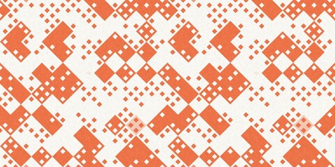 Simple glitch geometric seamless abstract border with playful woven peach color. Bright whimsical gender neutral bold irregular shape textile Cotton effect banner.