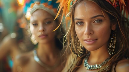 Obraz premium wo women wearing vibrant headdresses and jewelry.