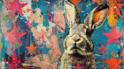 Cute Bunny in Magical Sparkly Background