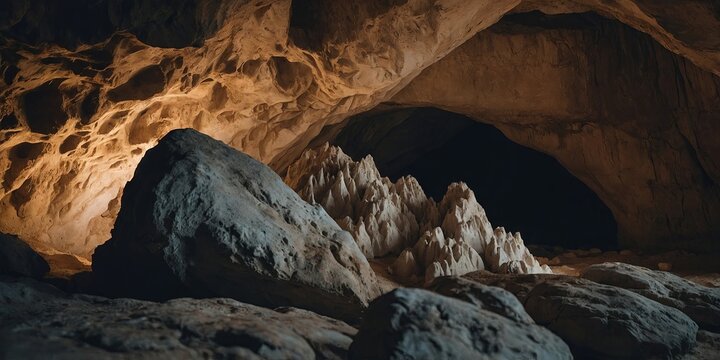 lose-up of limestone formations in a cave.