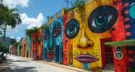 Naklejka premium Colorful graffiti of faces on a wall.