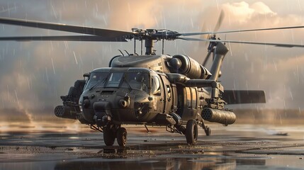 Tactical military armored helicopter. Military air forces. War or combat missions