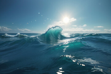 A stunning capture of a dramatic ocean wave illuminated by sunlight, showcasing the raw power and beauty of nature.