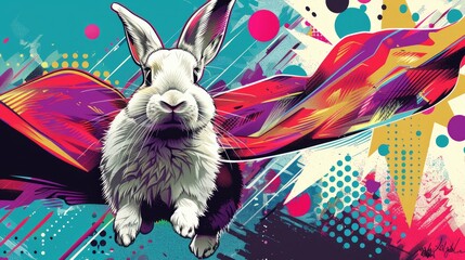 Pop Art Superhero Rabbit with Cape