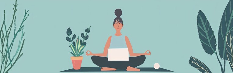 Stressed Young Woman Practicing Yoga at Home