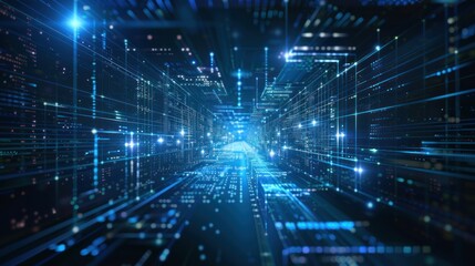 Fototapeta premium Digital Network Tunnel with Glowing Lines