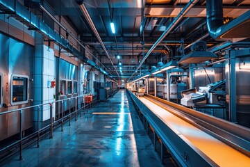 Fototapeta premium Modern Dairy Processing Plant Interior - Industrial Production and Automation Environment