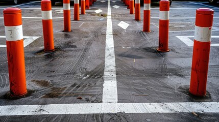 Orange and White Traffic Cones Line a Parking Lot