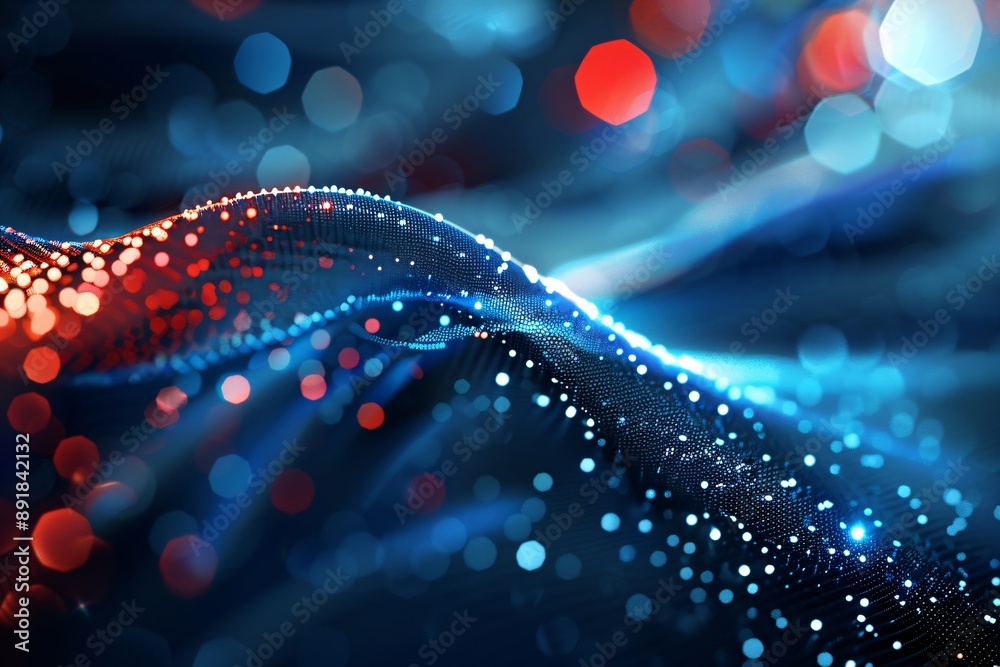 Poster abstract digital wave background with glowing particles. big data, network visualization, blockchain