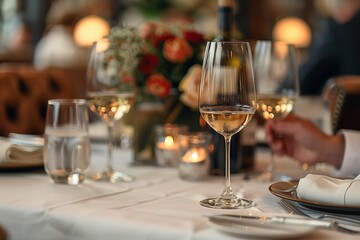Fototapeta premium Wine on the table in a luxury restaurant