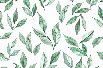 Minimalist hand-drawn leafy green plant pattern. Botanical vintage artwork. Simple organic design with pencil sketch. Wallpaper and background. Clean and elegant style