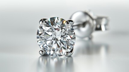 A high-resolution photograph of a single diamond stud earring, brilliant and luxurious, close-up view