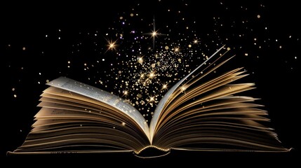 Open Book with Magic Dust and Glowing Stars
