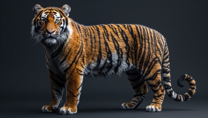 Striped Tiger Portrait Against a Dark Background