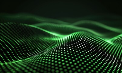 Obraz premium Abstract green gradient background with dots wave for technology, digital and science concept.